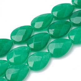 Jade, grøn, 18x13mm, dråbe, facet, 2 stk.
